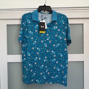 Boys Youth Under Armour UA Matchplay Polo shirt Golf Skull blue YXL XL NEW